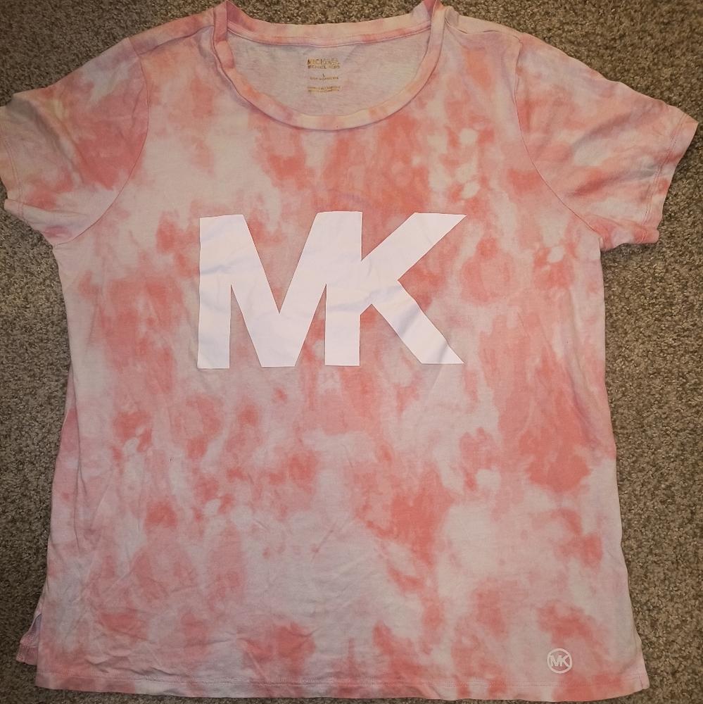 Michael Kors Women's Shell Pink Tie Dye MK Logo Short Sleeve T-Shirt Size L